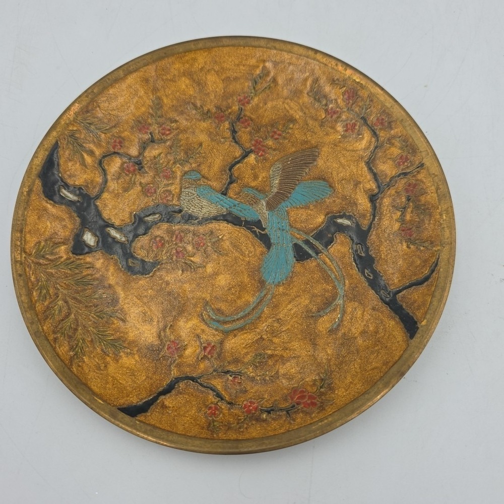 Archana Handicrafts Brass Hanging Plate Painted Enamel Birds ‎ 7"